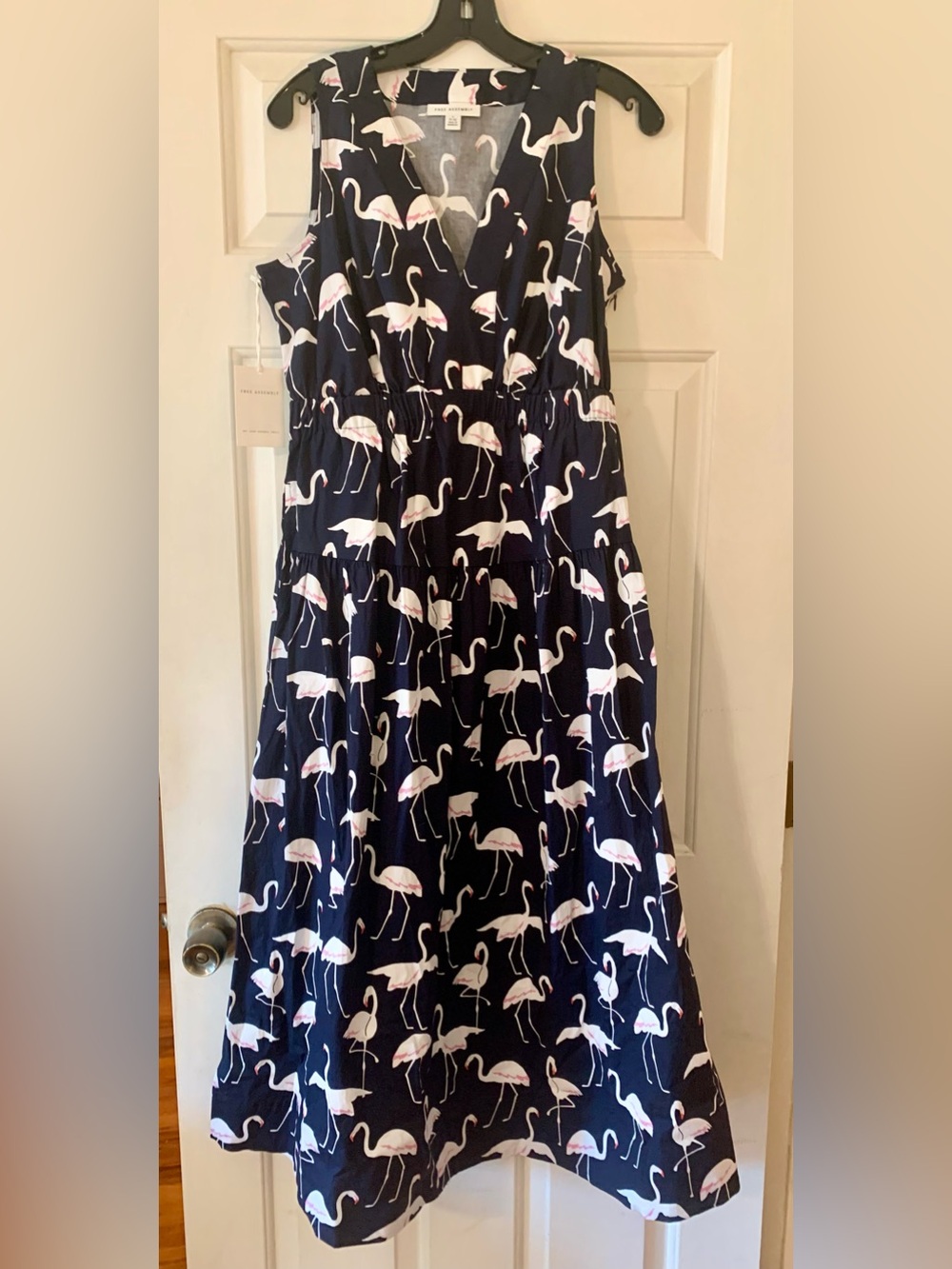 Free Assembly Navy Flamingo Print Sleeveless Dress Beach Resort 4-6 NWT